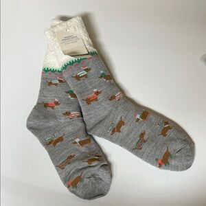 NWT Old Navy Chenille Lined Festive Socks Weiner Dog Dachshund Design COZY WARM